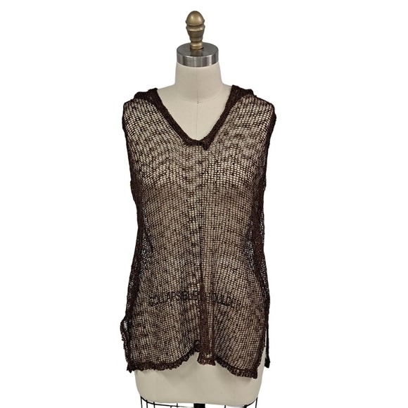 LA Blanca knit beach cover-up rich brown color sequins hoodie